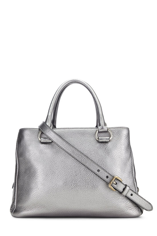 Silver Vitello Daino Convertible Shopping Handle Bag, , large image number 4