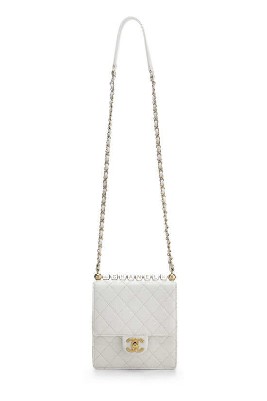 Chanel White Quilted Lambskin Chic Pearl Chain Flap Small