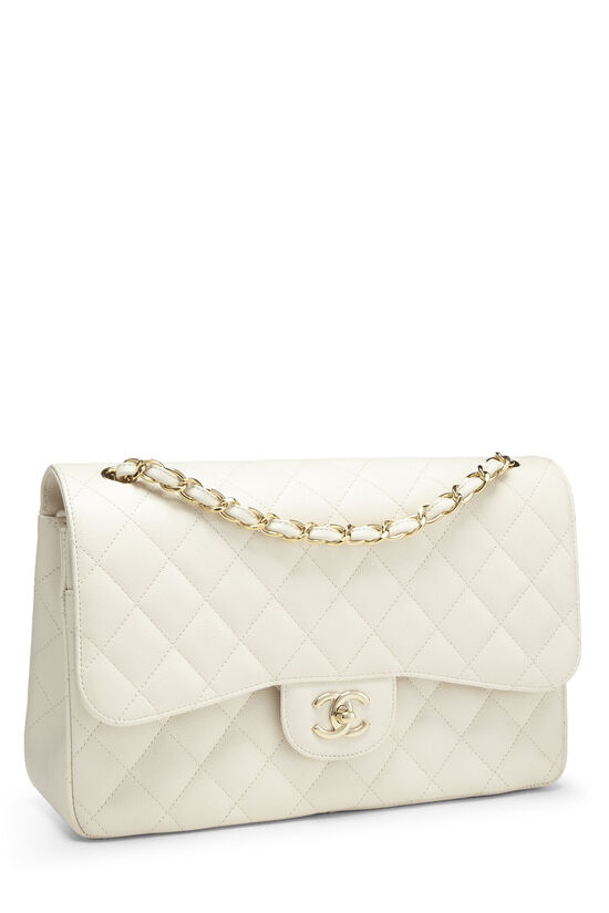 White Quilted Caviar New Classic Flap Jumbo