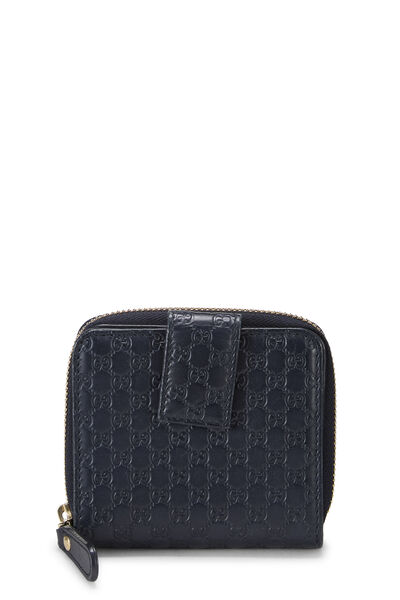 Navy Guccissima Leather French Compact Zip Wallet