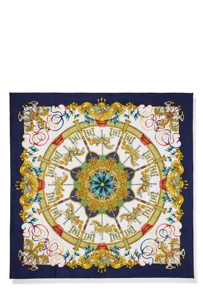Navy & Multicolor 'Luna Park' Silk Scarf 90
