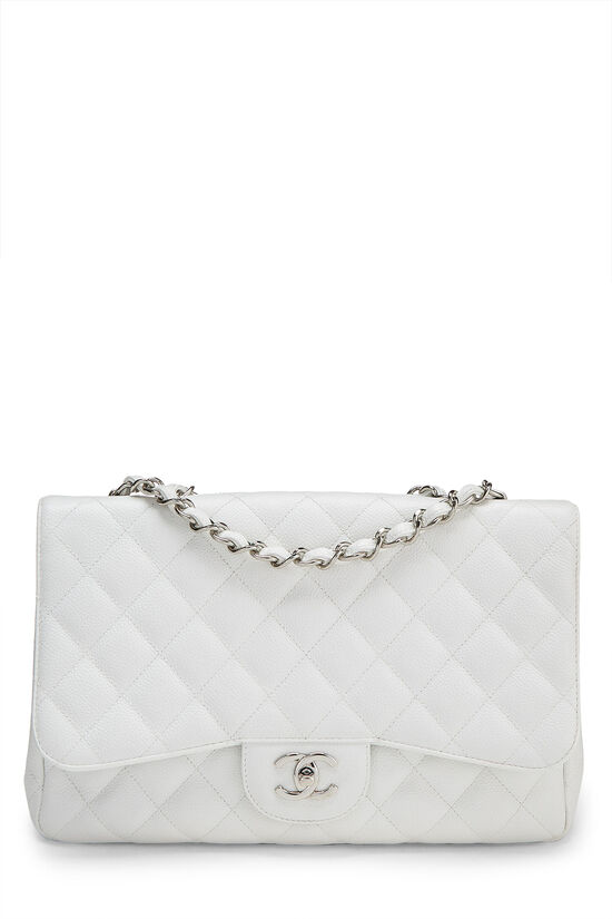 White Quilted Caviar Classic Flap Jumbo, , large image number 1