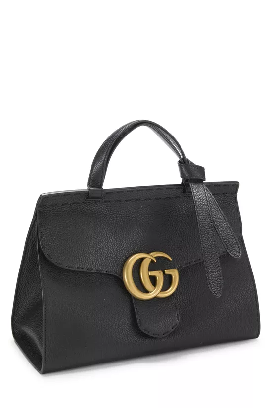Black Leather GG Marmont Top Handle Flap Bag Small, , large image number 1