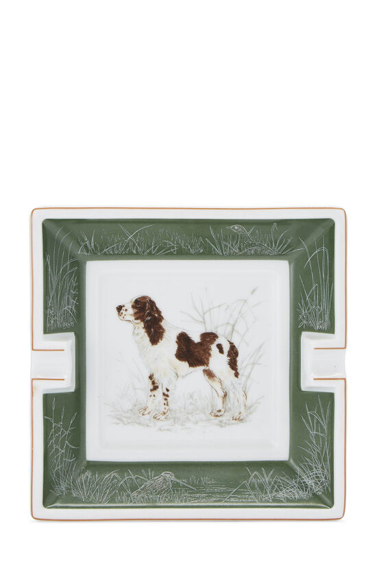 Green & White Dog Motif Porcelain Ashtray, , large image number 0