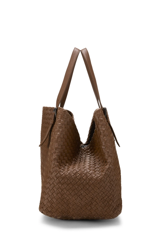 Brown Intrecciato Cesta Tote Large, , large image number 2