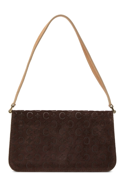 Celine Brown Embossed Suede Shoulder Bag