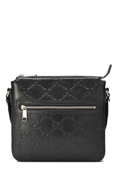 Gucci Black Embossed GG Leather Pocket Messenger
