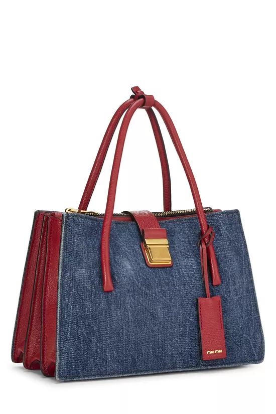 Multicolor Denim Convertible Buckle Top Handle Bag, , large image number 1