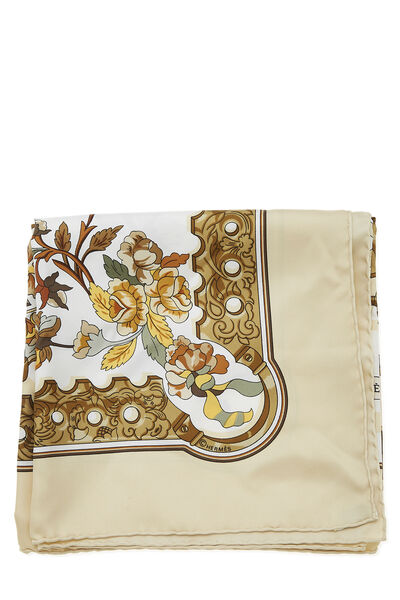Brown & Multicolor 'Copeaux' Silk Scarf 90, , large
