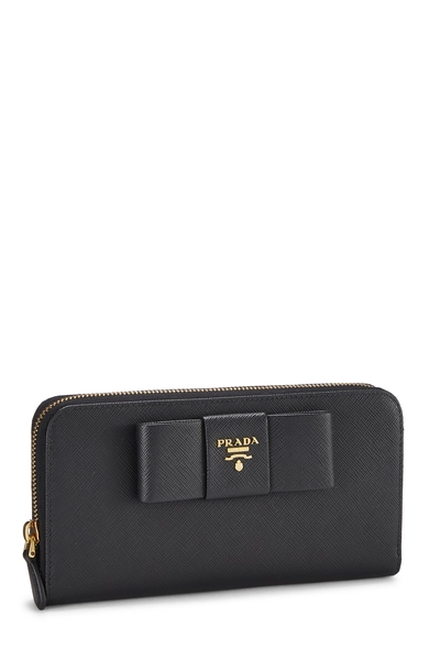 Black Saffiano Bow Zip Around Wallet, , large