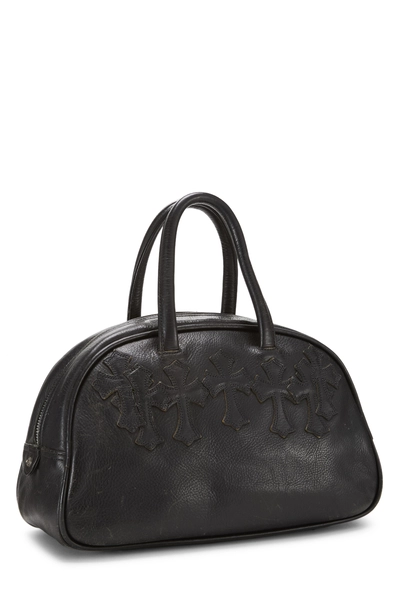 Black Leather Cemetery Cross Bowling Bag, , large