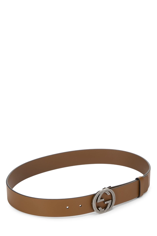 Brown Leather Interlocking GG Belt 85, , large image number 1