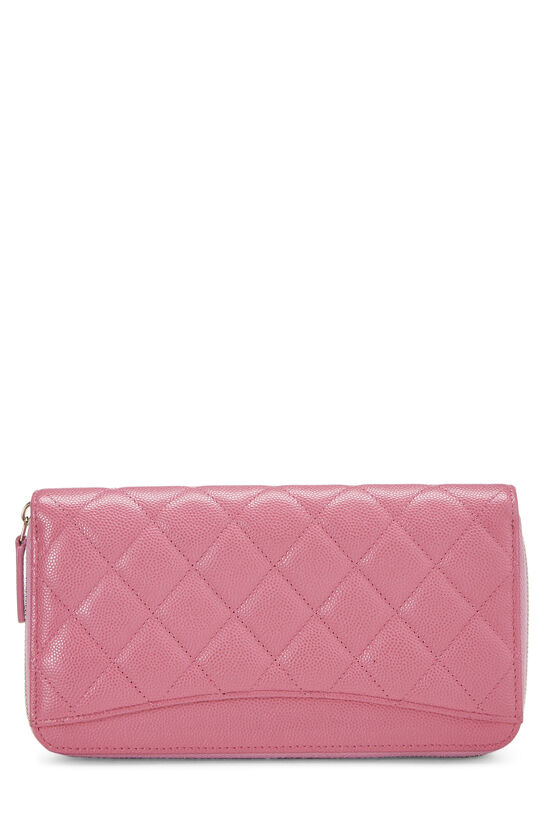 Pink Quilted Caviar Zip Around Wallet, , large image number 3