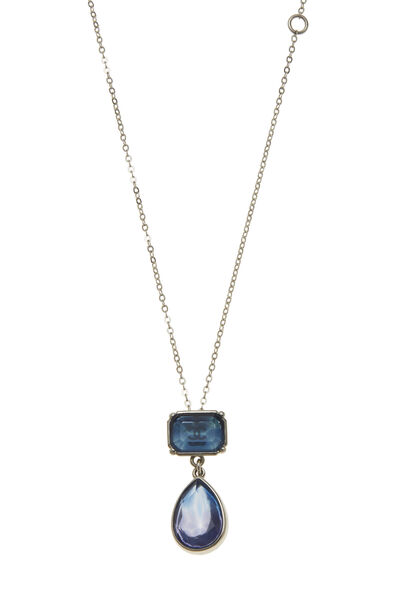 Silver & Blue Crystal 'CC' Necklace, , large