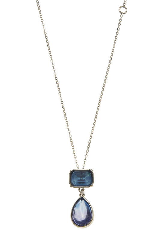 Silver & Blue Crystal 'CC' Necklace, , large image number 1