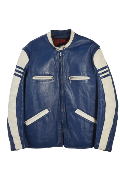 Blue & White Cowhide Brooks Motorcycle Jacket