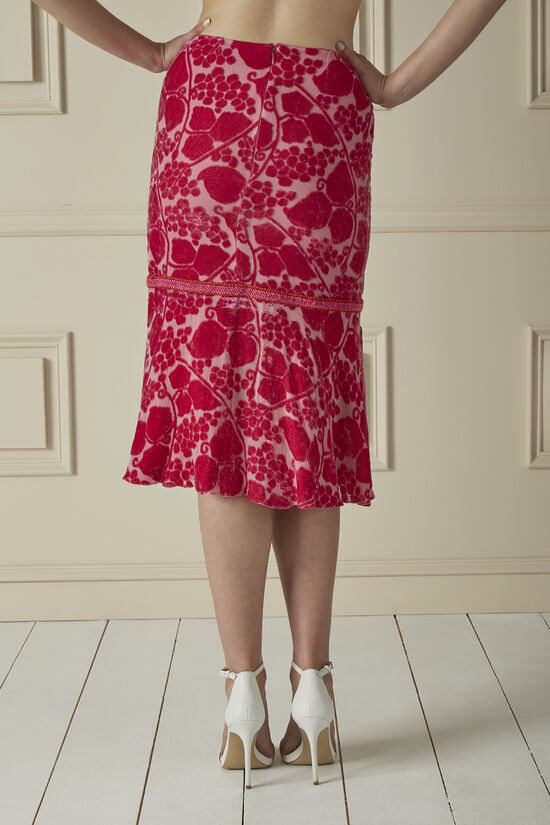 Pink Velvet & Chiffon Midi Skirt, , large image number 1