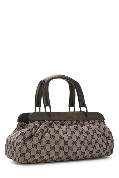 Brown GG Canvas Wooden Top Handle Bag, , large