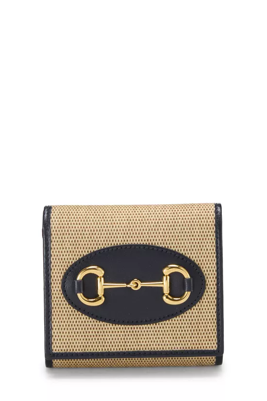 Navy Canvas Horsebit Compact Wallet, , large image number 0