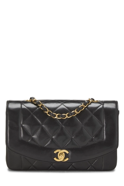 Black Quilted Lambskin Diana Flap Small