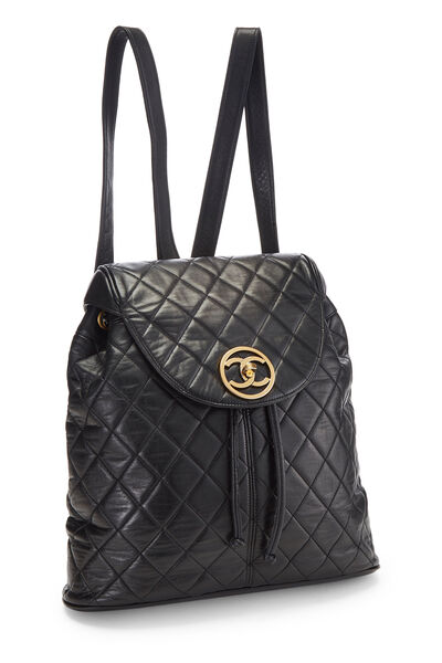 Black Quilted Lambskin Circle Lock Backpack Large, , large