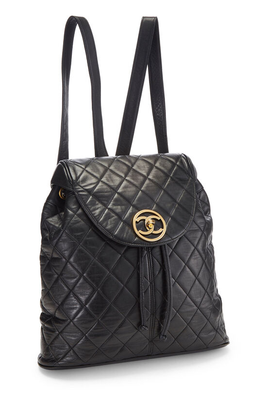 Black Quilted Lambskin Circle Lock Backpack Large
