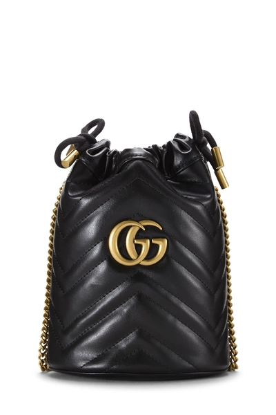 Gucci Black Leather GG Marmont Bucket Bag Mini