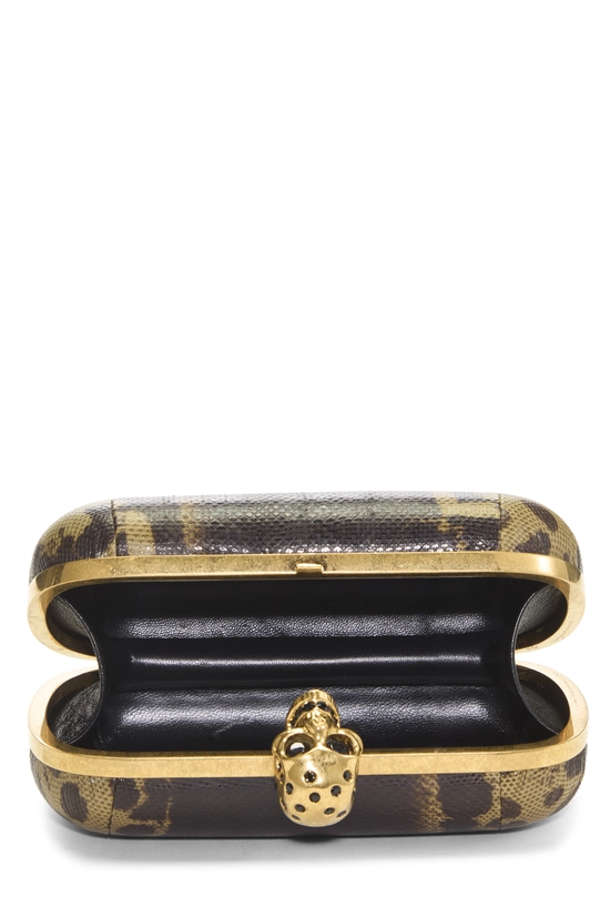 Brown Embossed Leather Skull Box Clutch, , large image number 5
