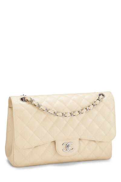 Beige Quilted Caviar New Classic Double Flap Jumbo, , large