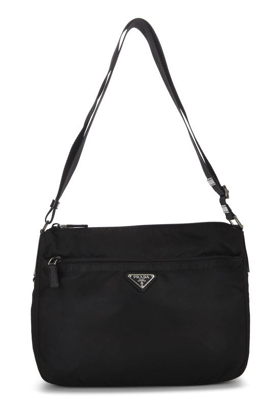 Black Nylon Front Zip Pocket Messenger Small, , large image number 0