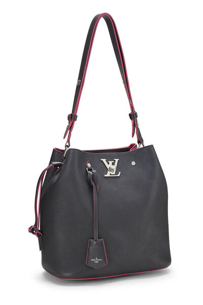 Black Leather Lockme Bucket Bag, , large
