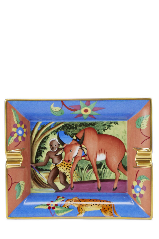Multicolor Porcelain Bull Motif Ashtray, , large image number 1