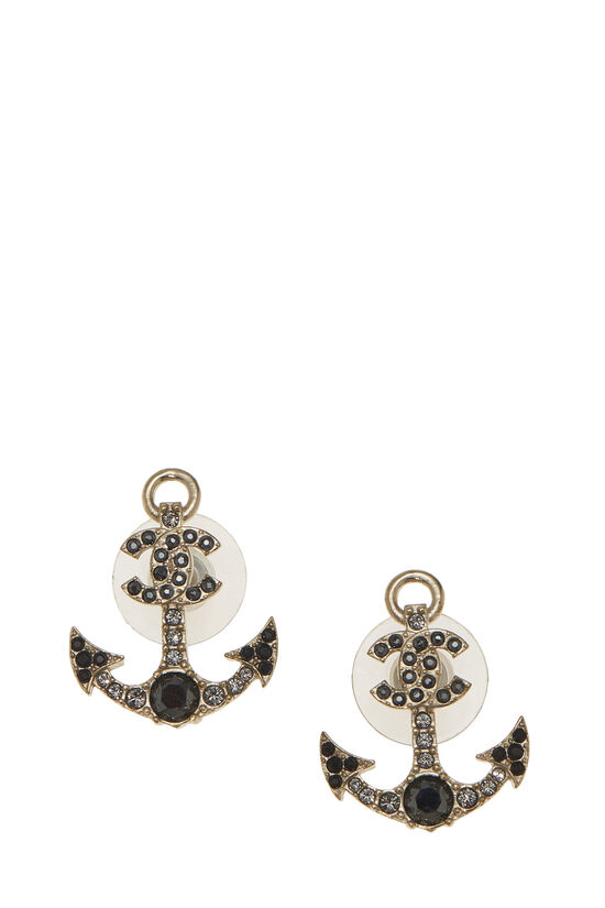 Gold & Crystal Anchor Drop Earrings, , large image number 0