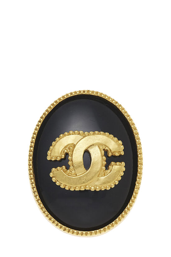 Gold & Black Enamel Oval 'CC' Pin