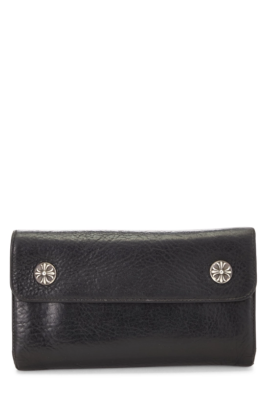 Pre-Owned Black Leather Wave Cross Ball Long Wallet QZA7RV1LKB000