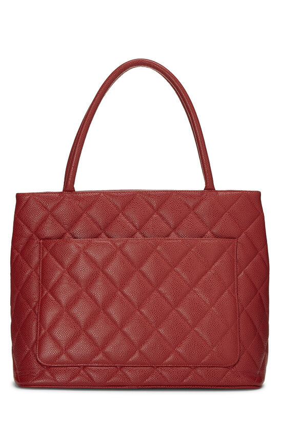 Red Quilted Caviar Medallion Tote, , large image number 4
