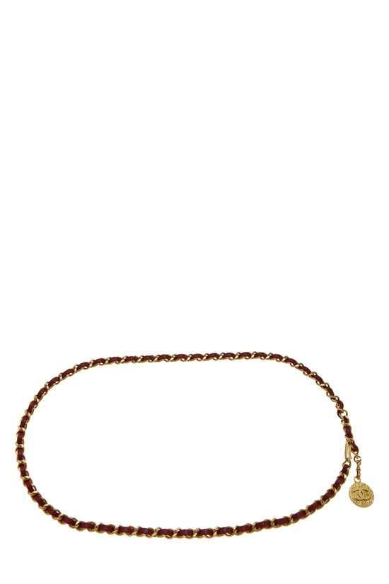 Gold & Red Leather 'CC' Chain Belt, , large image number 0