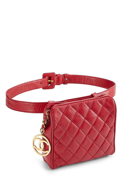 Red Quilted Lambskin Belt Bag 75, , large