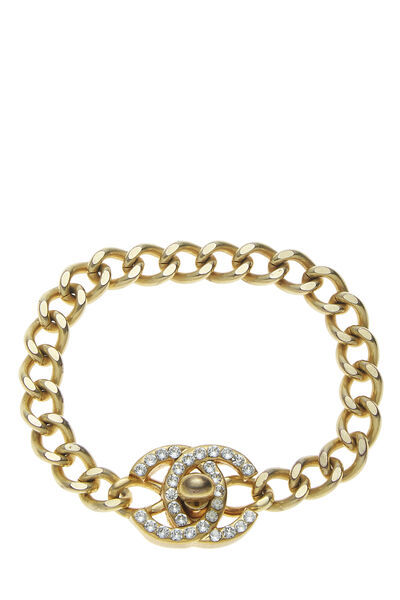 Gold & Crystal 'CC' Turnlock Bracelet Small