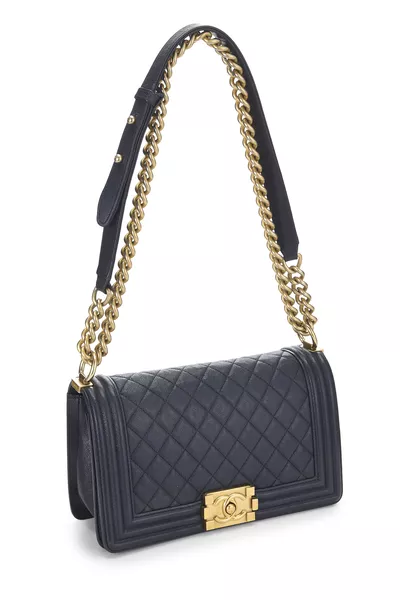 Navy Quilted Caviar Boy Bag Medium, , large