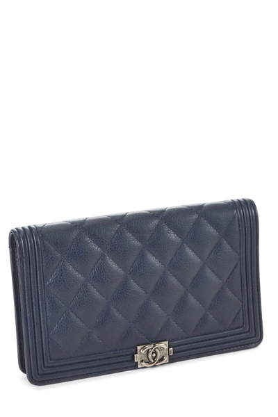 Navy Quilted Lambskin Boy Wallet, , large