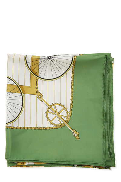 Green & Multicolor 'Les Becanes' Silk Scarf 90, , large