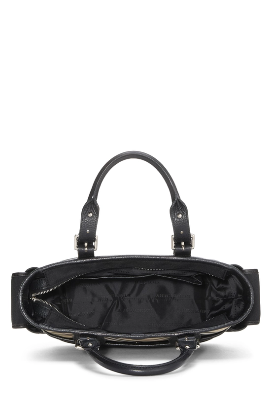 Black Nylon Check Satchel Handbag, , large image number 5