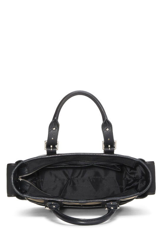 Black Nylon Check Satchel Handbag, , large image number 5