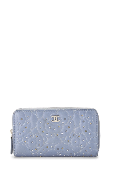 Blue Lambskin Studded Camellia Wallet Small