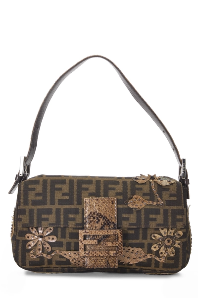 Brown Zucca Canvas Embroidered Baguette