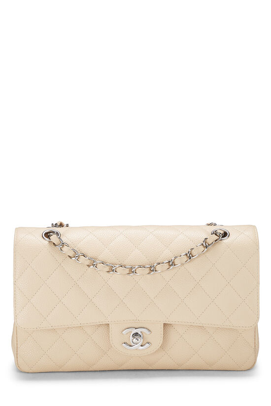 Chanel Beige Quilted Caviar Classic Double Flap Medium