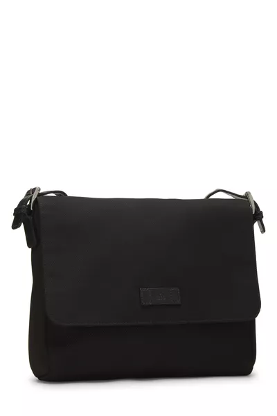 Black Techno Canvas Web Flap Messenger, , large