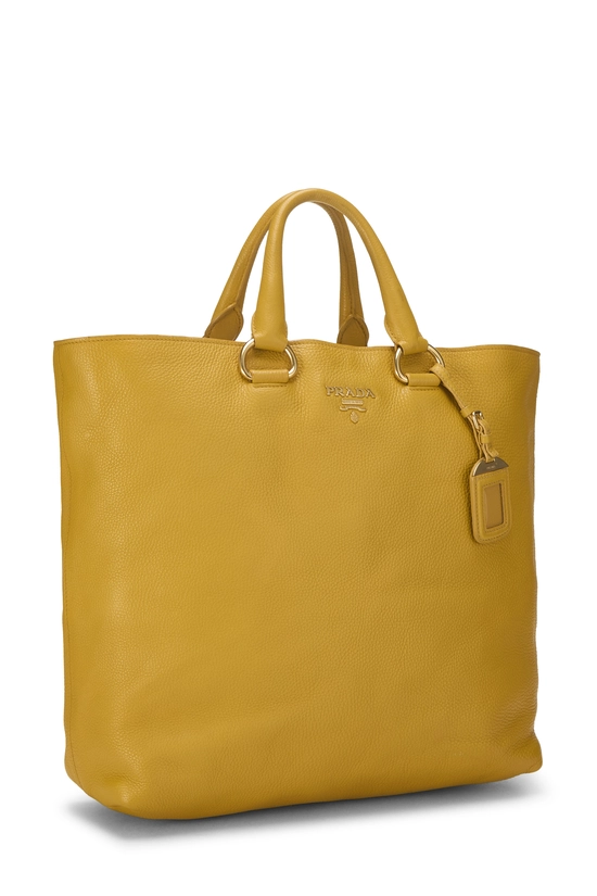 Yellow Vitello Daino Leather Shopping Tote Large, , large image number 1