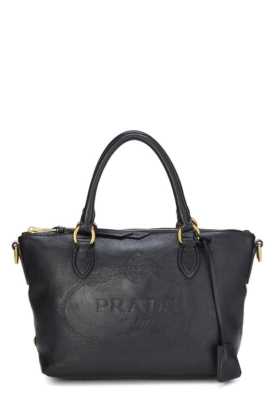 Black Calfskin Embossed Logo Convertible Handbag, , large image number 0